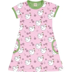 Meyadey Kurzarm Kleid Schwäne Rosa