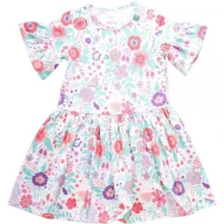 "Green Cotton" Kleid Weiß Mit Blumendruck