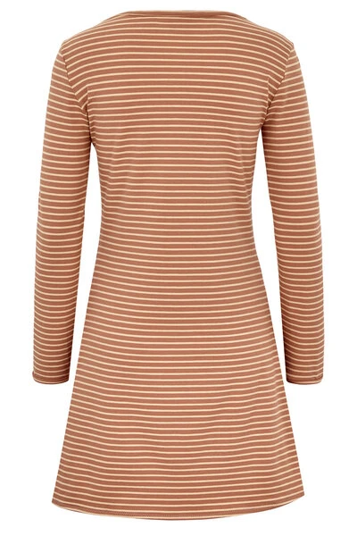 BIO Kleid - Langarm - Karamell/beige Gestreift 1 BIO Kleid - Langarm - Karamell/beige Gestreift