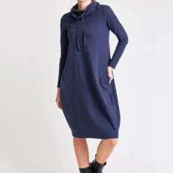 Wadenlanges Kleid Mit Hohem Kragen Für Damen - Mina