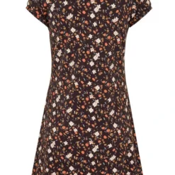 BIO Kleid - Kurzarm - Schwarz - Blütenmuster