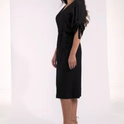 Kurzes Kleid, Knielang Mit Gerafften Ärmeln Blau Oder Schwarz