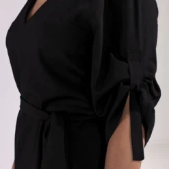 Kurzes Kleid, Knielang Mit Gerafften Ärmeln Blau Oder Schwarz -Günstiges Frau Look Geschäft large 512