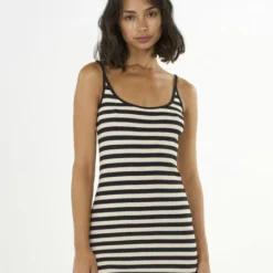 KnowledgeCotton Apparel Kleid Gestreift - Striped Rib Strap Dress- Aus Bio-Baumwolle