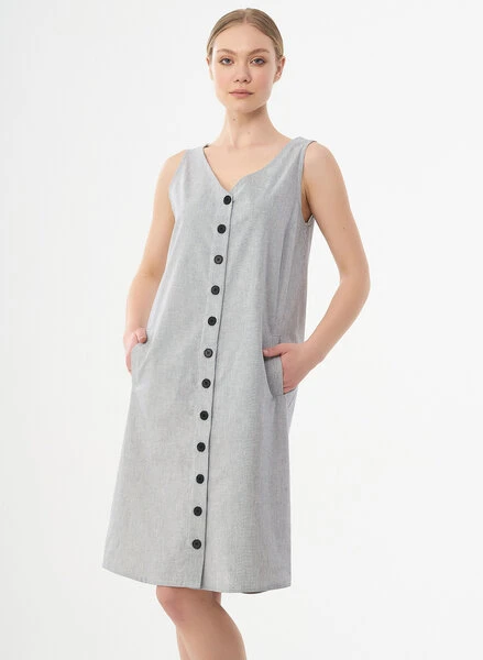 Geknöpftes Kleid Aus Bio-Baumwolle Mit Streifenmuster 1 Geknöpftes Kleid Aus Bio-Baumwolle Mit Streifenmuster