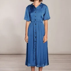 Langes Kleid Blau Viskose Mit Knöpfen -Günstiges Frau Look Geschäft large 720