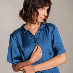 Langes Kleid Blau Viskose Mit Knöpfen -Günstiges Frau Look Geschäft large 721