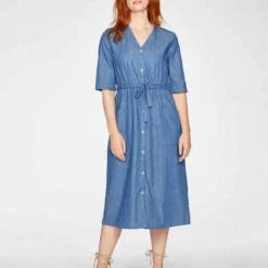 Thought Blaues Midi-Kleid ESTHER Aus Tencel