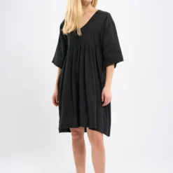 KnowledgeCotton Apparel Midi Kleid - HEATHER Cotton Crepe A-shape Dress - Aus Bio-Baumwolle -Günstiges Frau Look Geschäft large 739