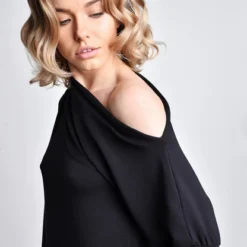 Kurzes Kleid, Midikleid Schwarz Asymmetrisch -Günstiges Frau Look Geschäft large 744