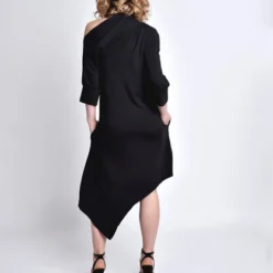 Kurzes Kleid, Midikleid Schwarz Asymmetrisch -Günstiges Frau Look Geschäft large 746