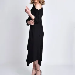 Kurzes Kleid, Midikleid Schwarz Asymmetrisch -Günstiges Frau Look Geschäft large 747